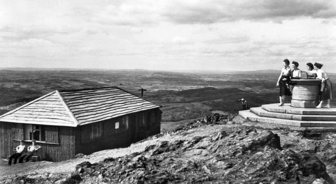 old photo of a cafe that used to be at the top of the Malvern Hills